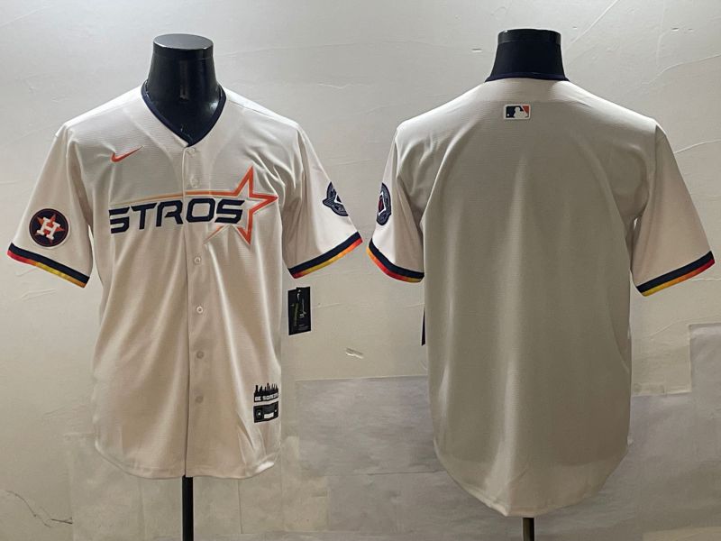 Men Houston Astros Blank Cream Three generations Joint Name 2025 Nike MLB Jersey style 2
